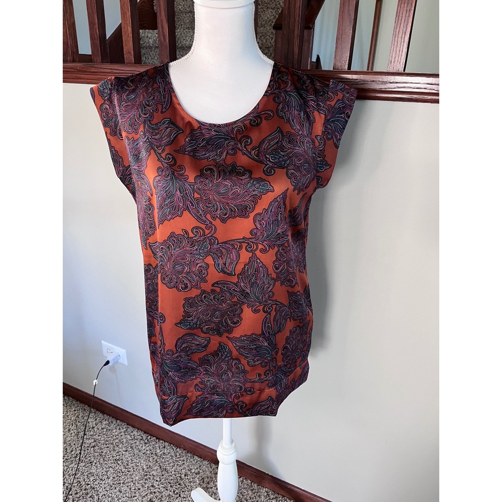 The Limited Rust Orange Paisley Sleeveless Blouse Satin Top T82P73 Size M